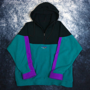 Vintage Teal, Navy & Purple Colour Block 1/4 Zip Fleece Hoodie