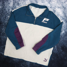 Load image into Gallery viewer, Vintage Teal, White &amp; Purple Puma 1/4 Zip Sweatshirt
