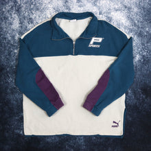 Load image into Gallery viewer, Vintage Teal, White &amp; Purple Puma 1/4 Zip Sweatshirt
