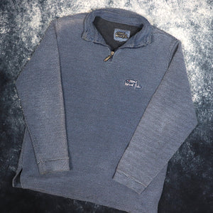 Vintage Washed Blue Weird Fish 1/4 Zip Sweatshirt | Large