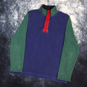 Vintage Faded Blue, Green & Red Colour Block 1/4 Zip Sweatshirt | Medium
