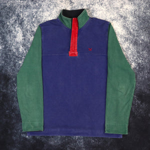 Vintage Faded Blue, Green & Red Colour Block 1/4 Zip Sweatshirt | Medium