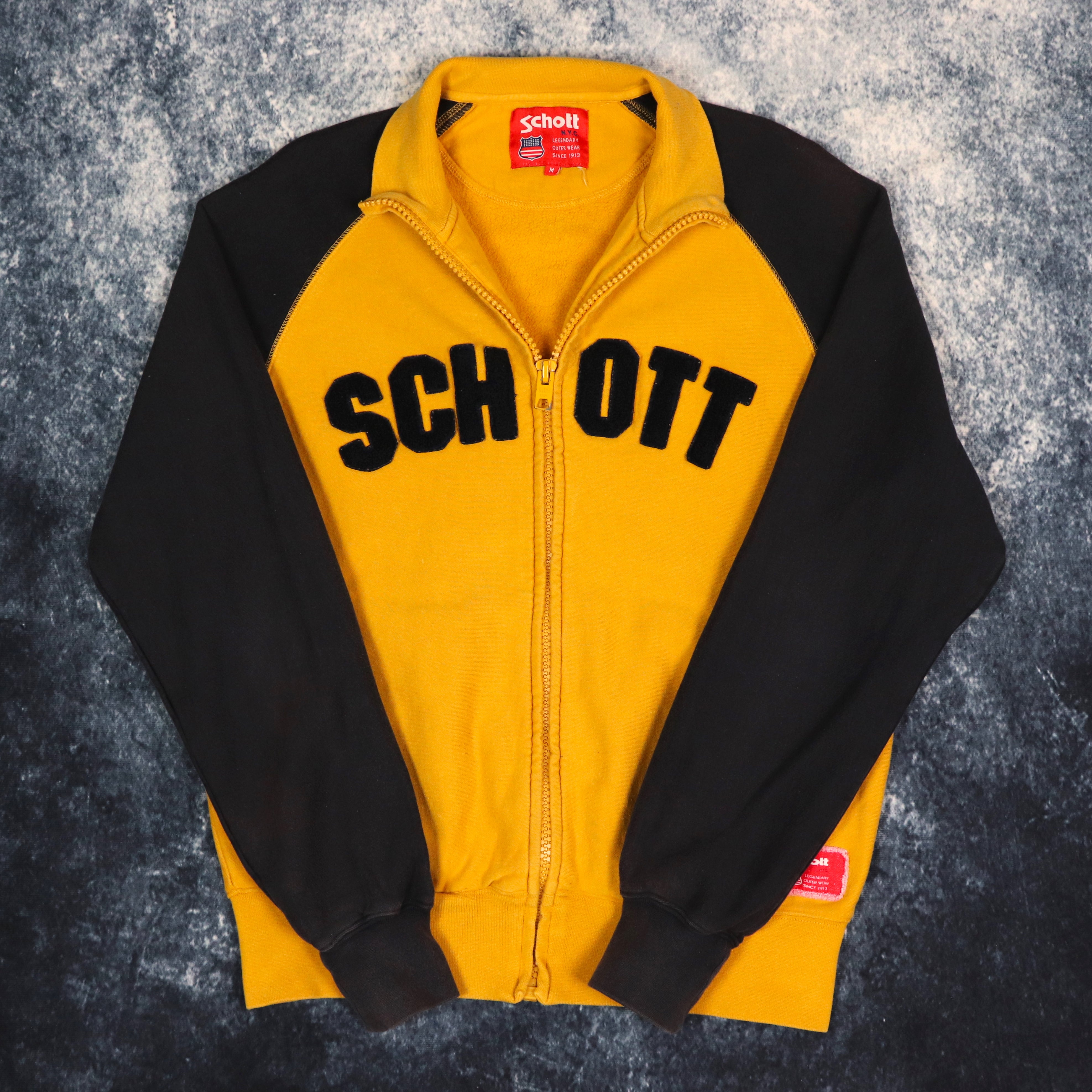Vintage Yellow Black Schott NYC Zip Up Sweatshirt Large ragkid
