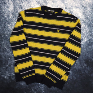 Vintage Yellow, Black & Grey Striped Lyle & Scott Jumper | Medium